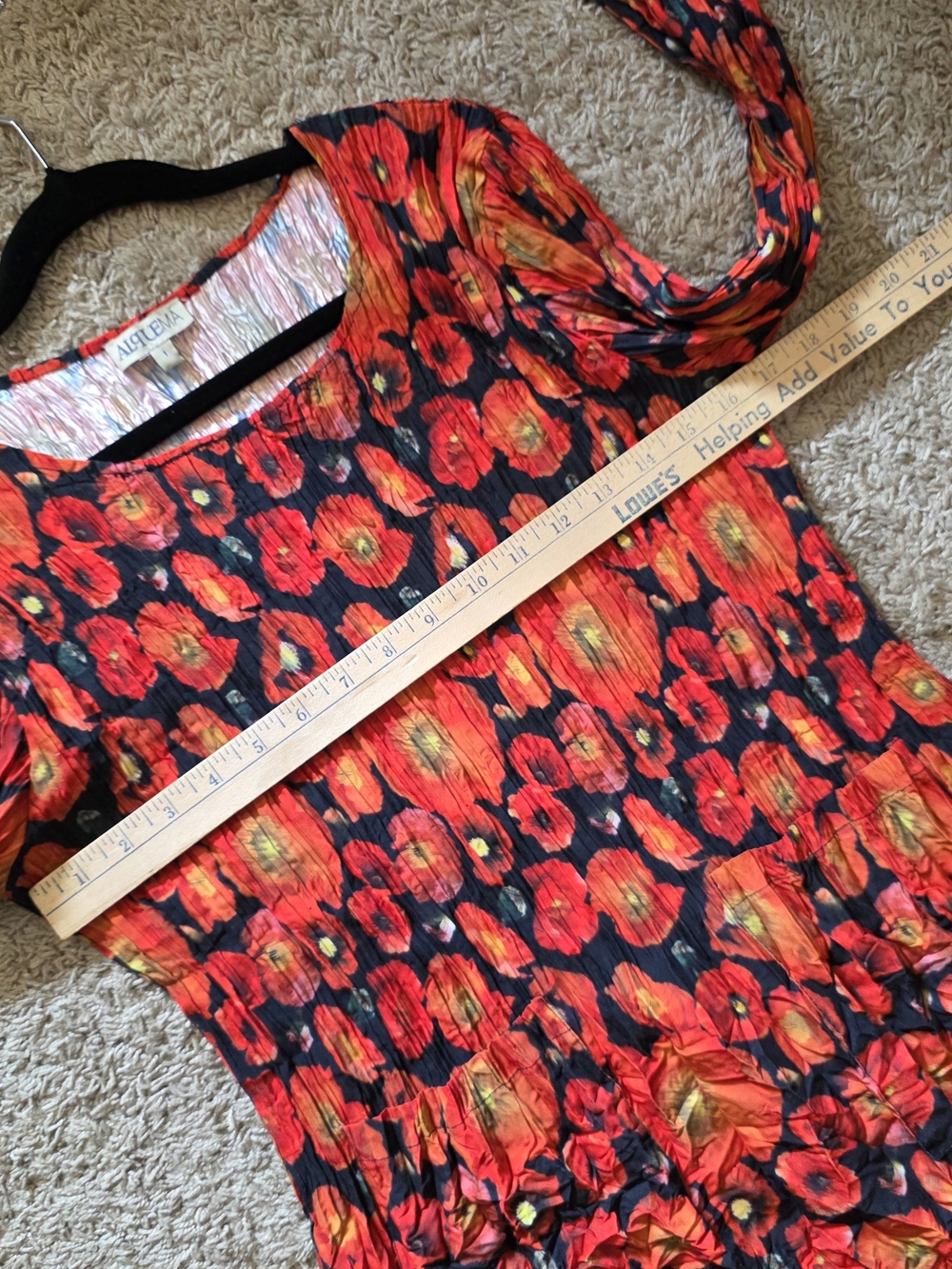 Alquema Crinkle Floral Maxi Dress | Red Poppy Print | 3/4 Sleeve | Size 1 - Picture 4 of 10